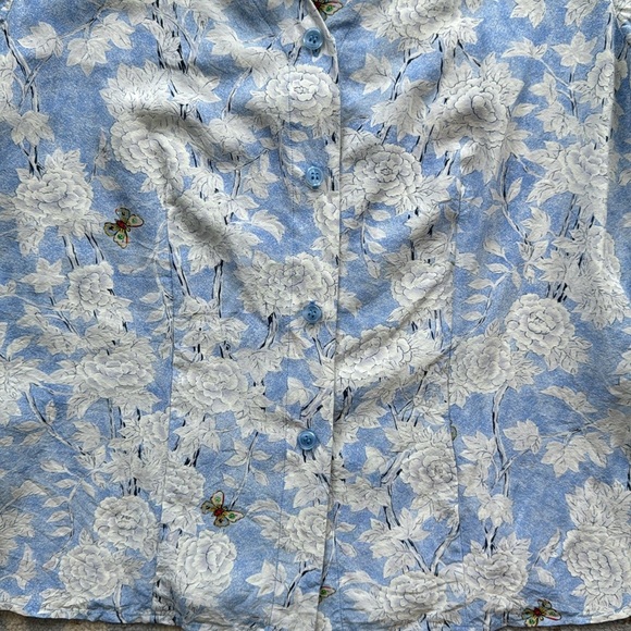 Vintage Silk Assets Diane Von Furstenberg Floral Silk Button Down Top Blue Sm - Picture 2 of 6